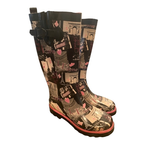 Capelli of New York Black and Pink Winter Rain Boots - Picture 1 of 5